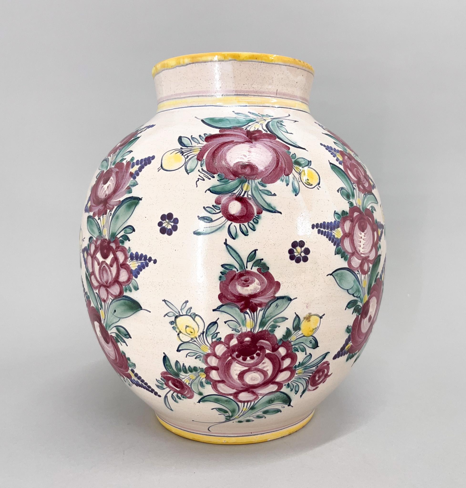 1950s Large Hand Painted Tupesy Ceramic Vase In Good Condition For Sale In Praha, CZ