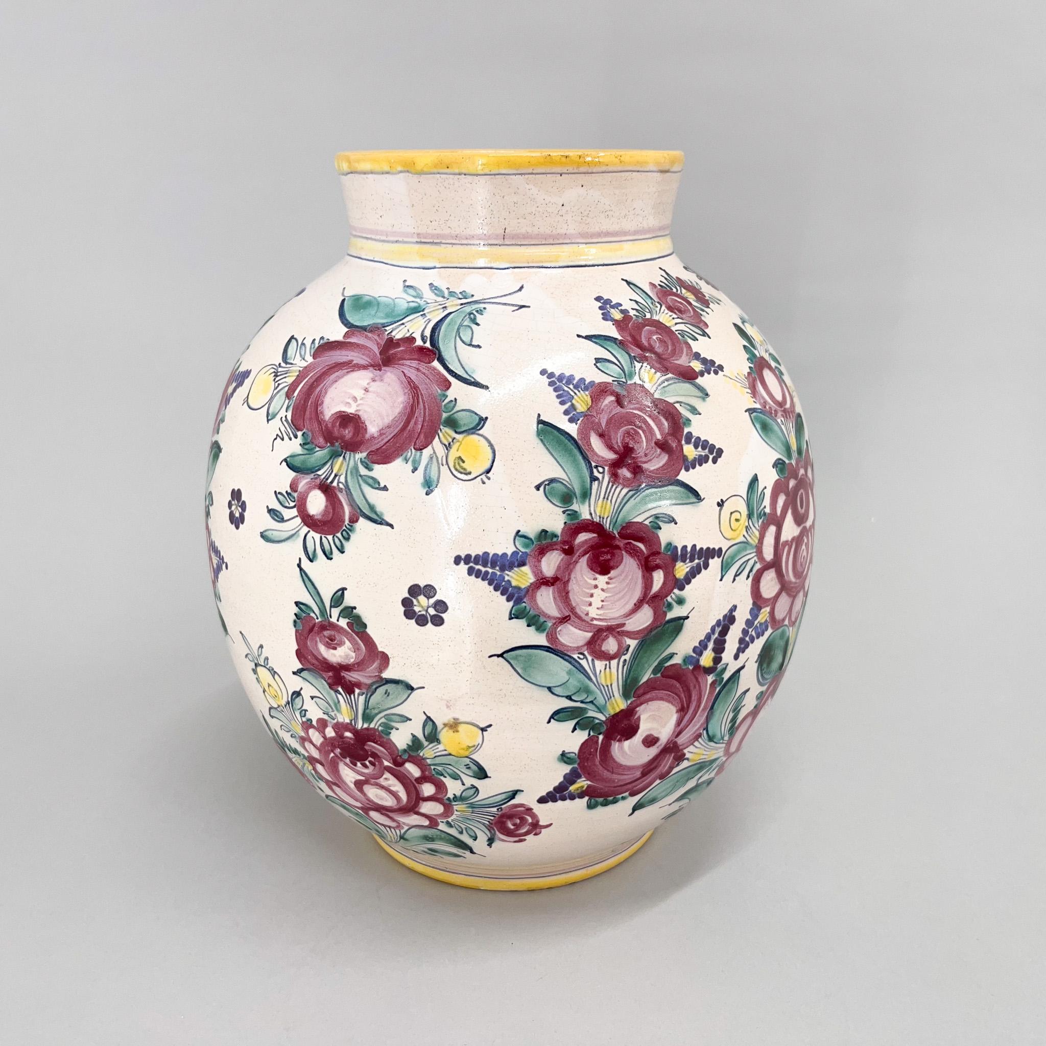 1950s Large Hand Painted Tupesy Ceramic Vase For Sale 1