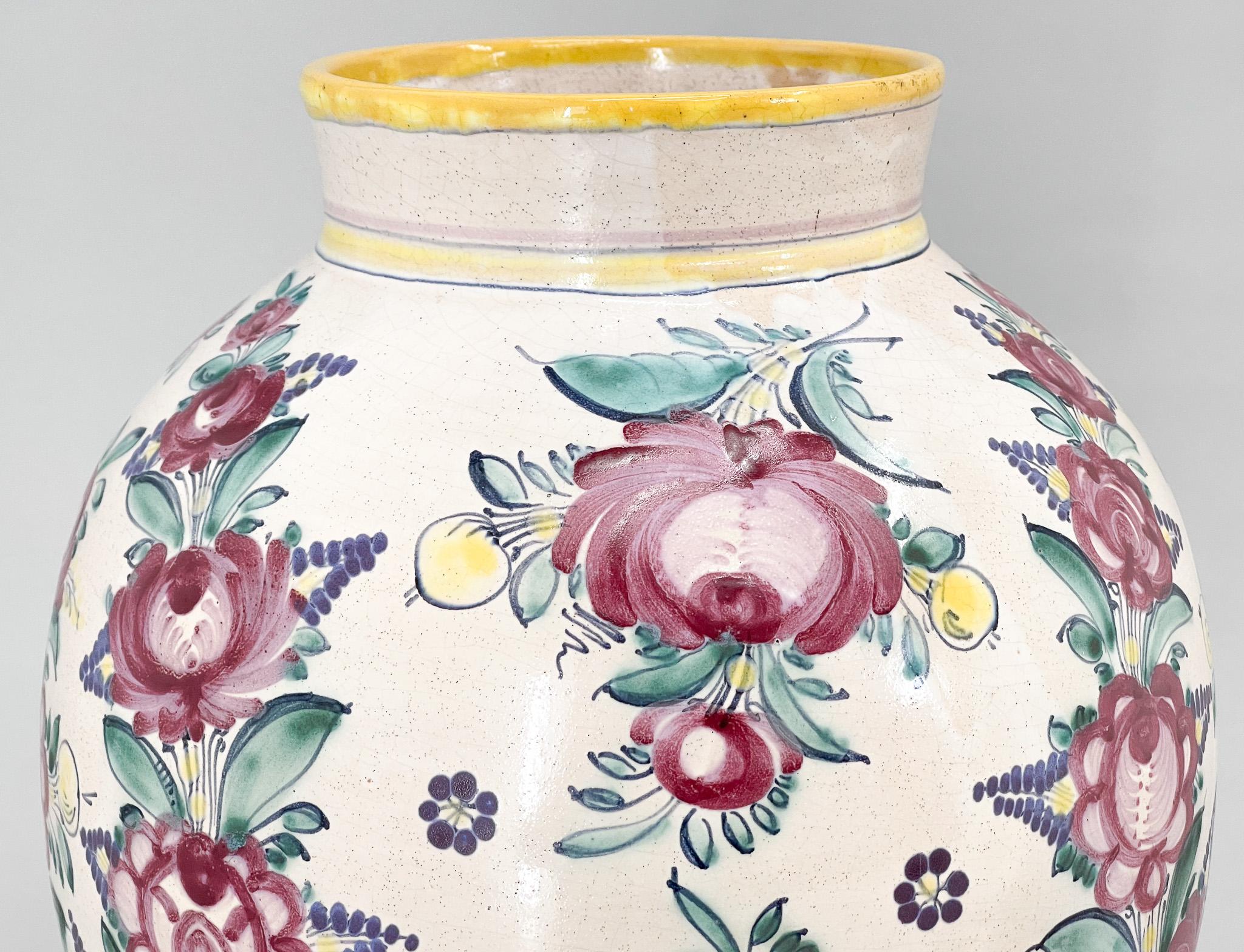1950s Large Hand Painted Tupesy Ceramic Vase For Sale 2