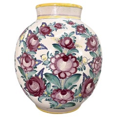 Used 1950s Large Hand Painted Tupesy Ceramic Vase