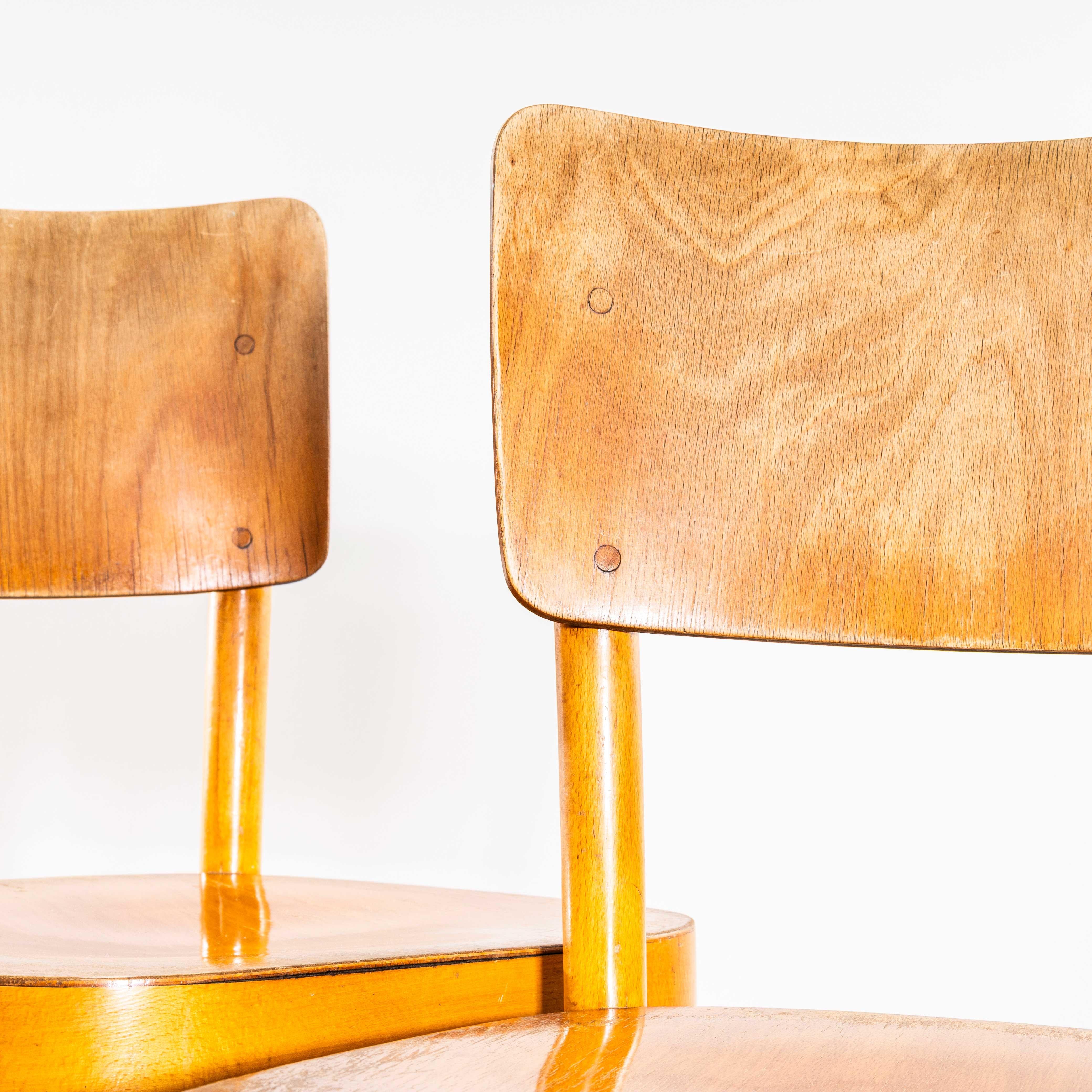 1950's Large Honey Oak Backed Dining Chairs With Thick Seats - Set Of Four im Angebot 4