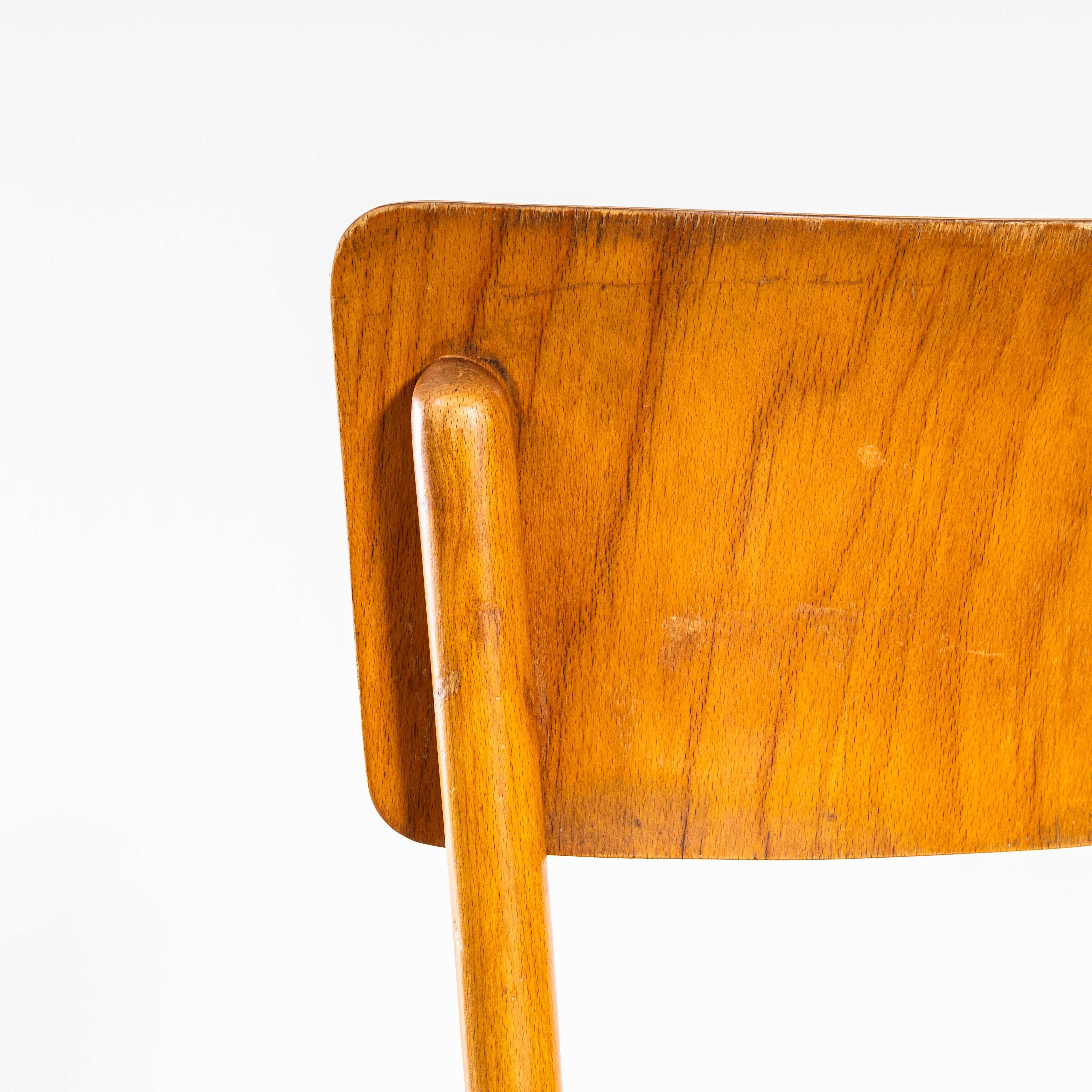 1950's Large Honey Oak Backed Dining Chairs With Thick Seats - Set Of Four im Angebot 5