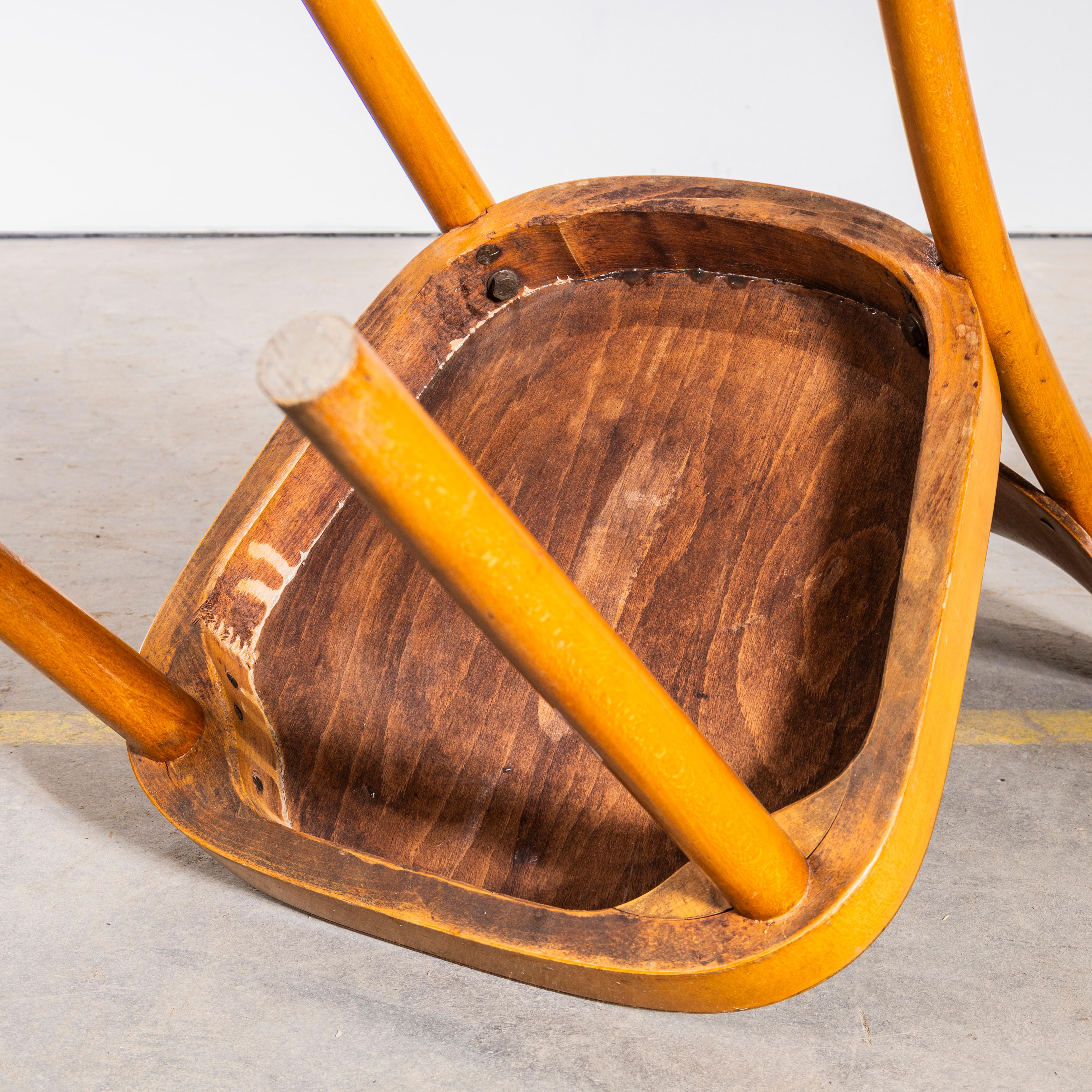 1950's Large Honey Oak Backed Dining Chairs With Thick Seats - Set Of Four im Angebot 6