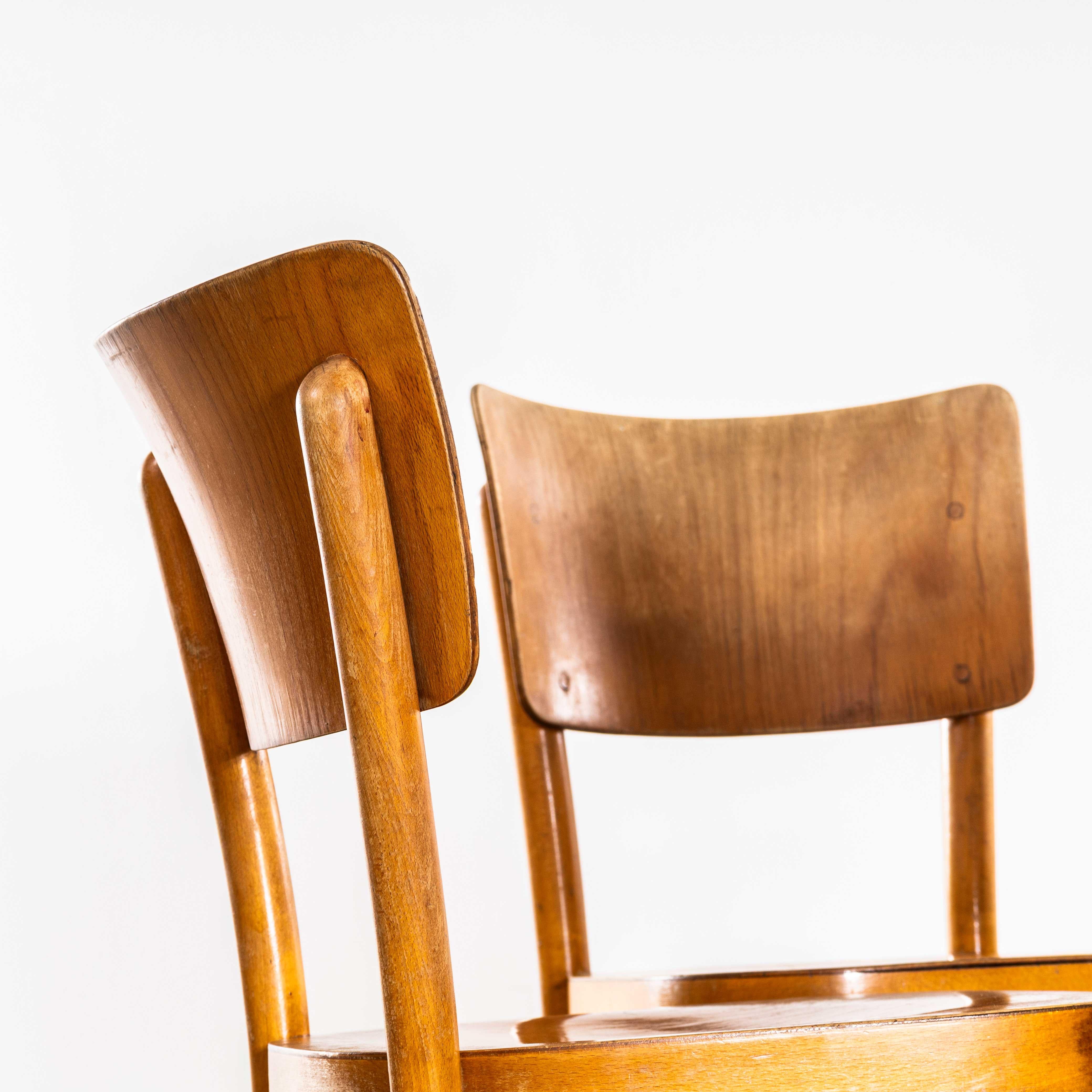 1950's Large Honey Oak Backed Dining Chairs With Thick Seats - Set Of Four (Tschechisch) im Angebot