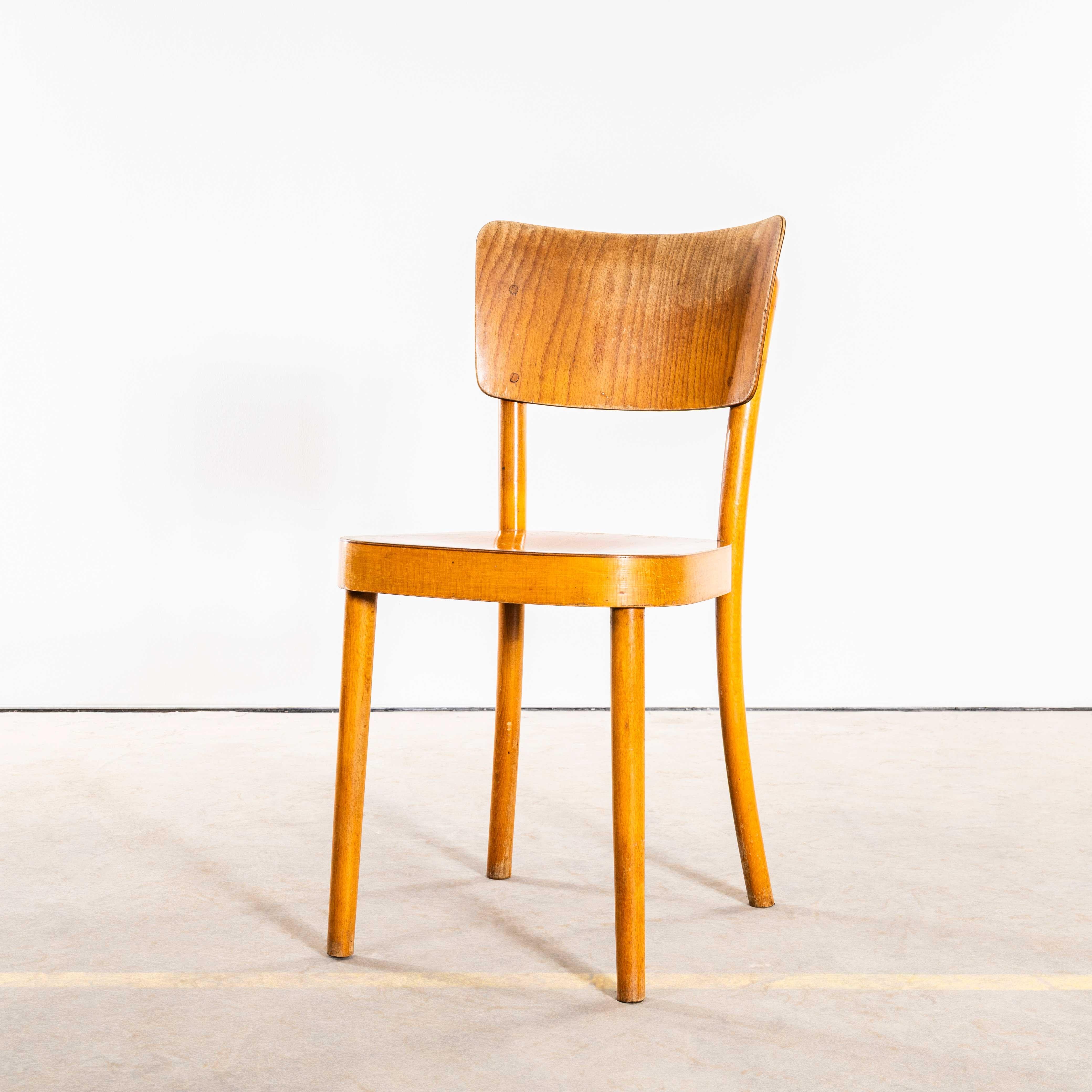 1950's Large Honey Oak Backed Dining Chairs With Thick Seats - Set Of Four im Angebot 1