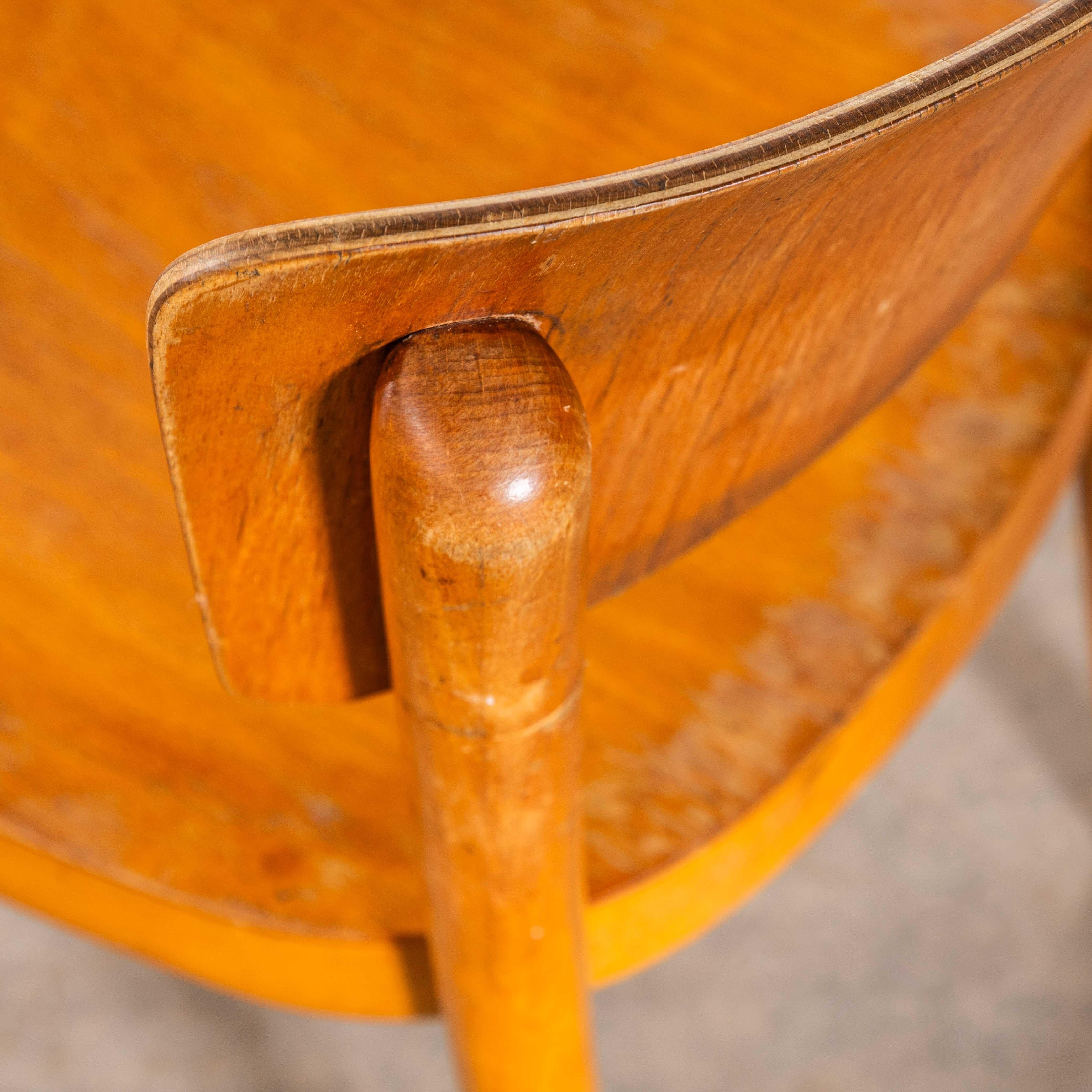 1950's Large Honey Oak Backed Dining Chairs With Thick Seats - Set Of Four im Angebot 2