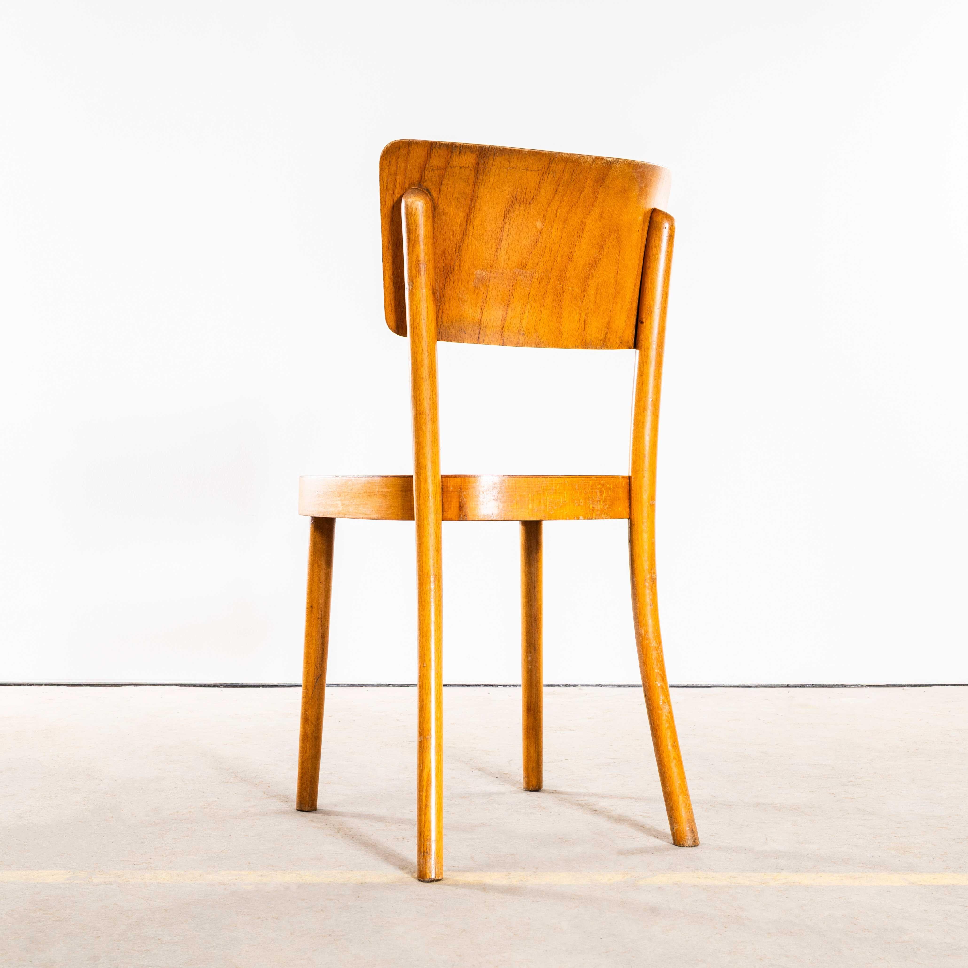 1950's Large Honey Oak Backed Dining Chairs With Thick Seats - Set Of Four im Angebot 3