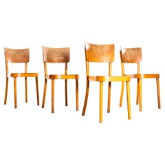 1950
s Large Honey Oak Backed Dining Chairs With Thick Seats - Set Of Four