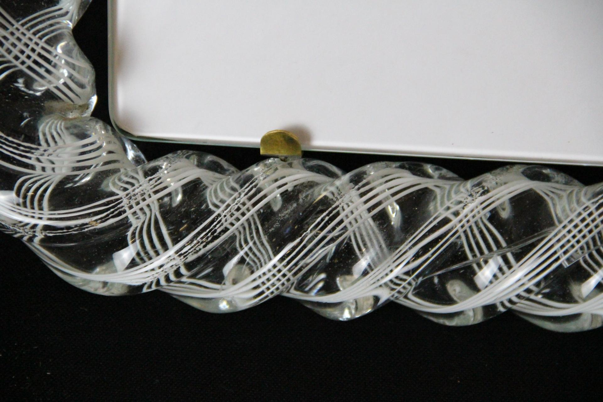 Fait main 1950's Large Horizontal White Filigrana Murano Glass Photo Frame by Venini en vente