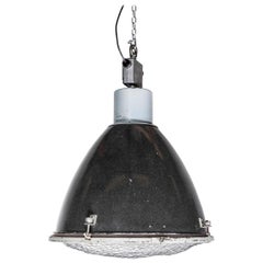 Retro 1950s Large Industrial Enamelled Hanging Pendant Lamps