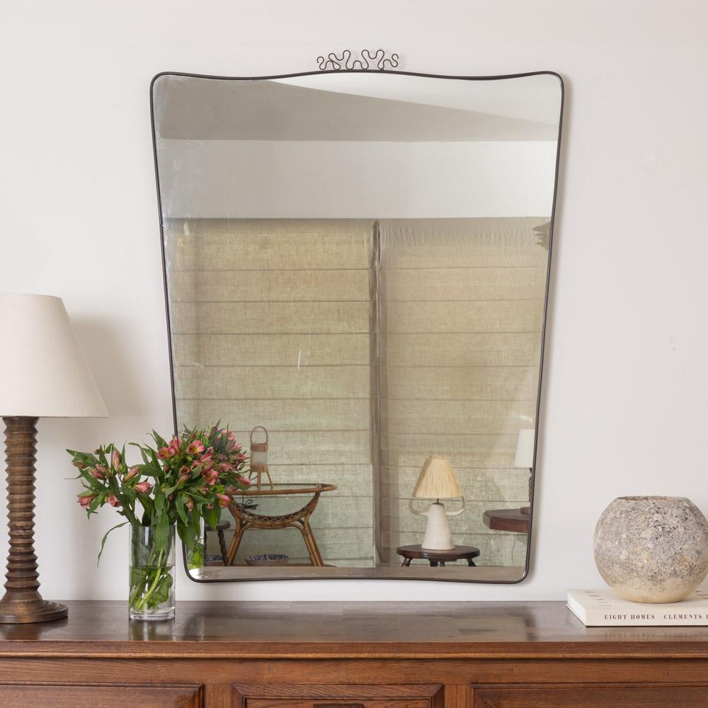 1950s Large Italian Brass Mirror In Good Condition For Sale In Los Angeles, CA