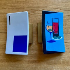 Pair 1950's large Italian Brass and Ceramic Colourful Door or Cupboard Handles