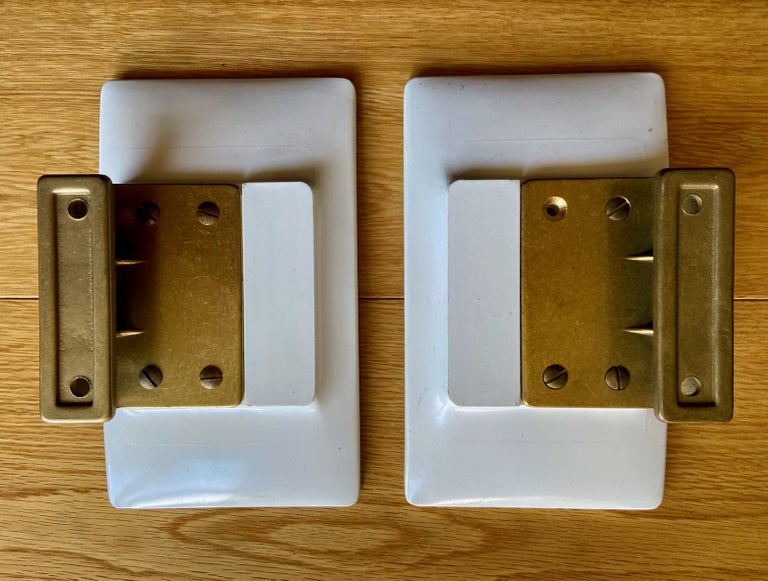 Pair 1950's large Italian brass and ceramic Colourful door or cupboard