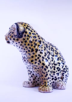 1950s  Large Italian majolica leopard cub glazed sculpture  43hx43x33cms