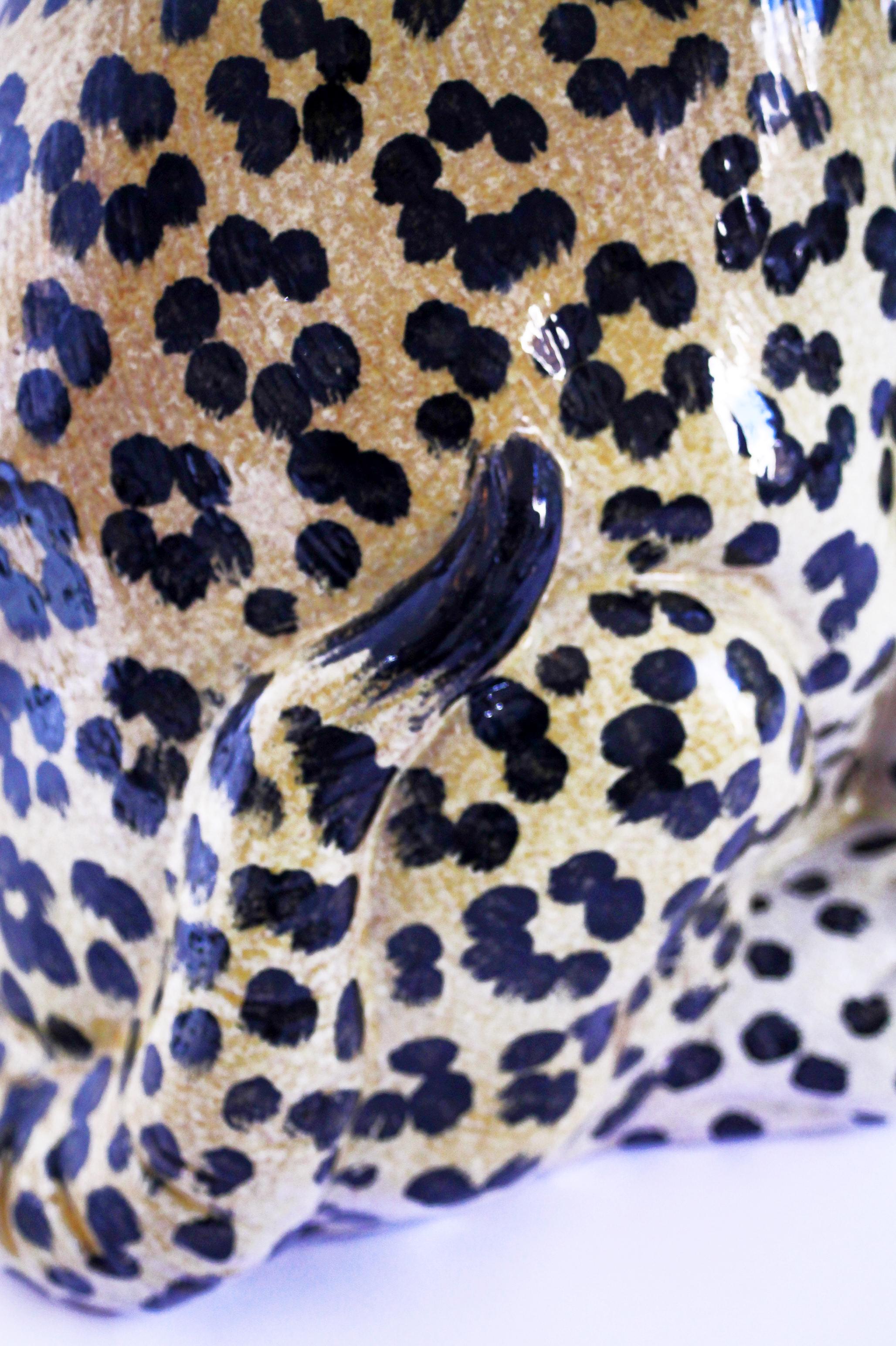1950s  Large Italian majolica leopard cub glazed sculpture  43hx43x33cms  For Sale 2