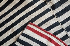 1950s Large Ivory and Brown Mazandaran Zebra-Striped Kilim, Vintage Minimalism