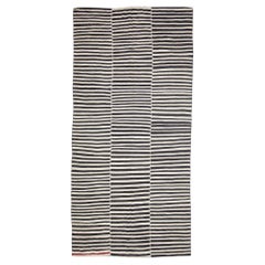 1950s Large Ivory and Brown Mazandaran Zebra-Striped Kilim, Vintage Minimalism