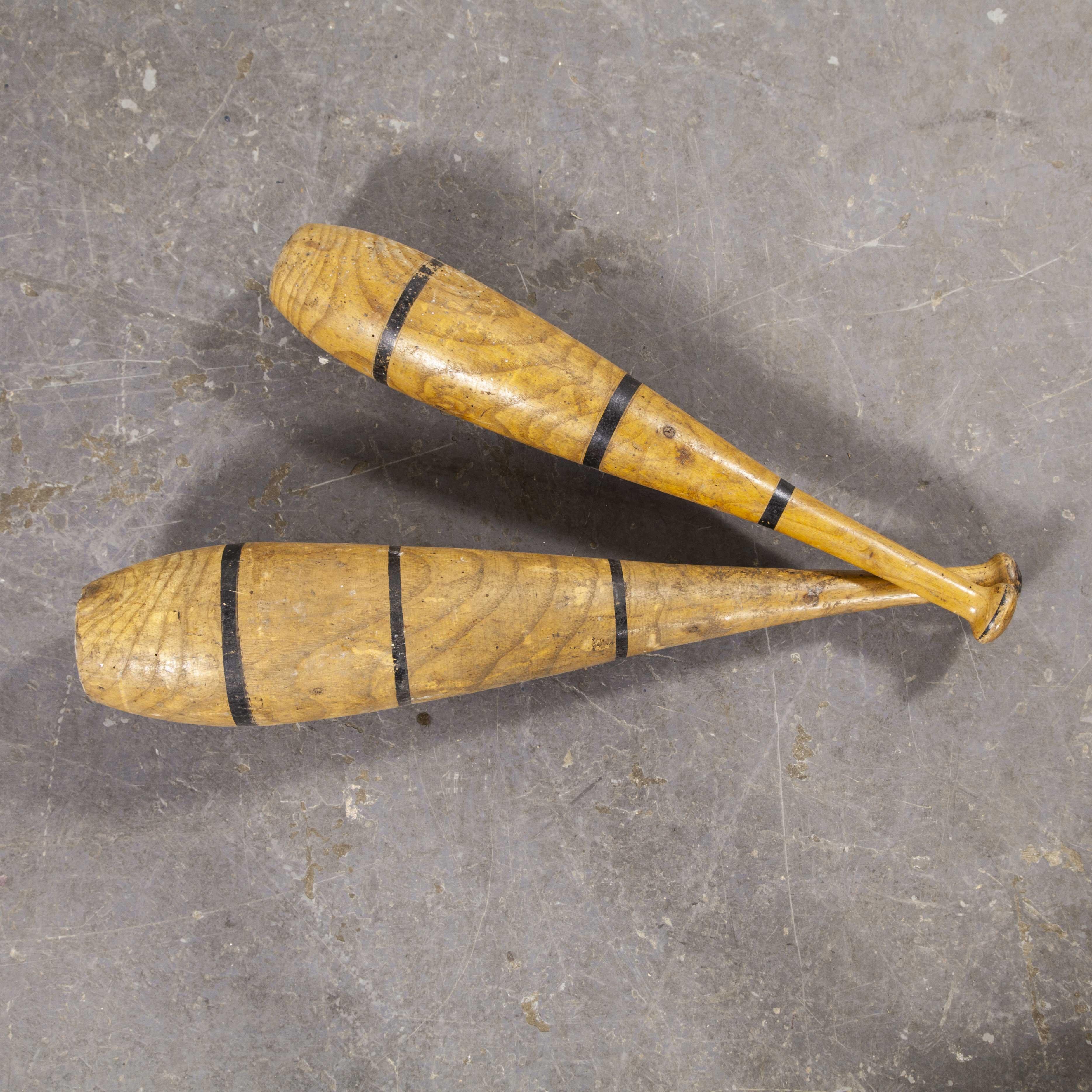 Wood 1950s Large Juggling Batons, Set of Two 'Set 4' For Sale