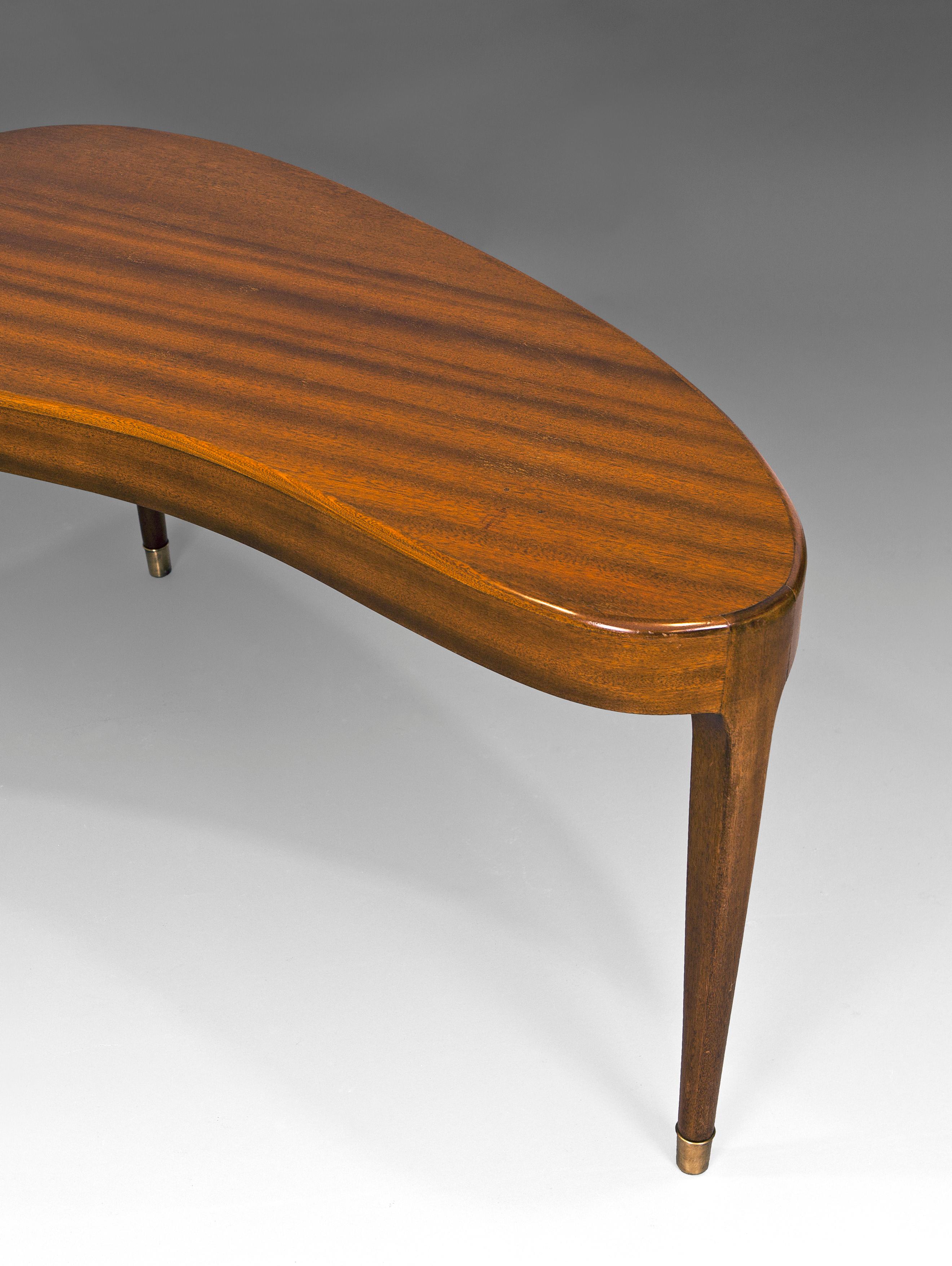 Danish 1950s Large Kidney Shaped Coffe Table in Mahogany