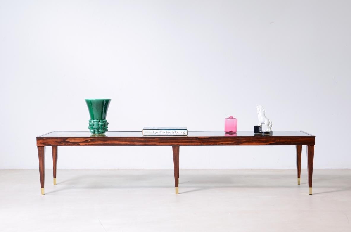 Mid-Century Modern 1950's Large low coffee table with thick glass top For Sale
