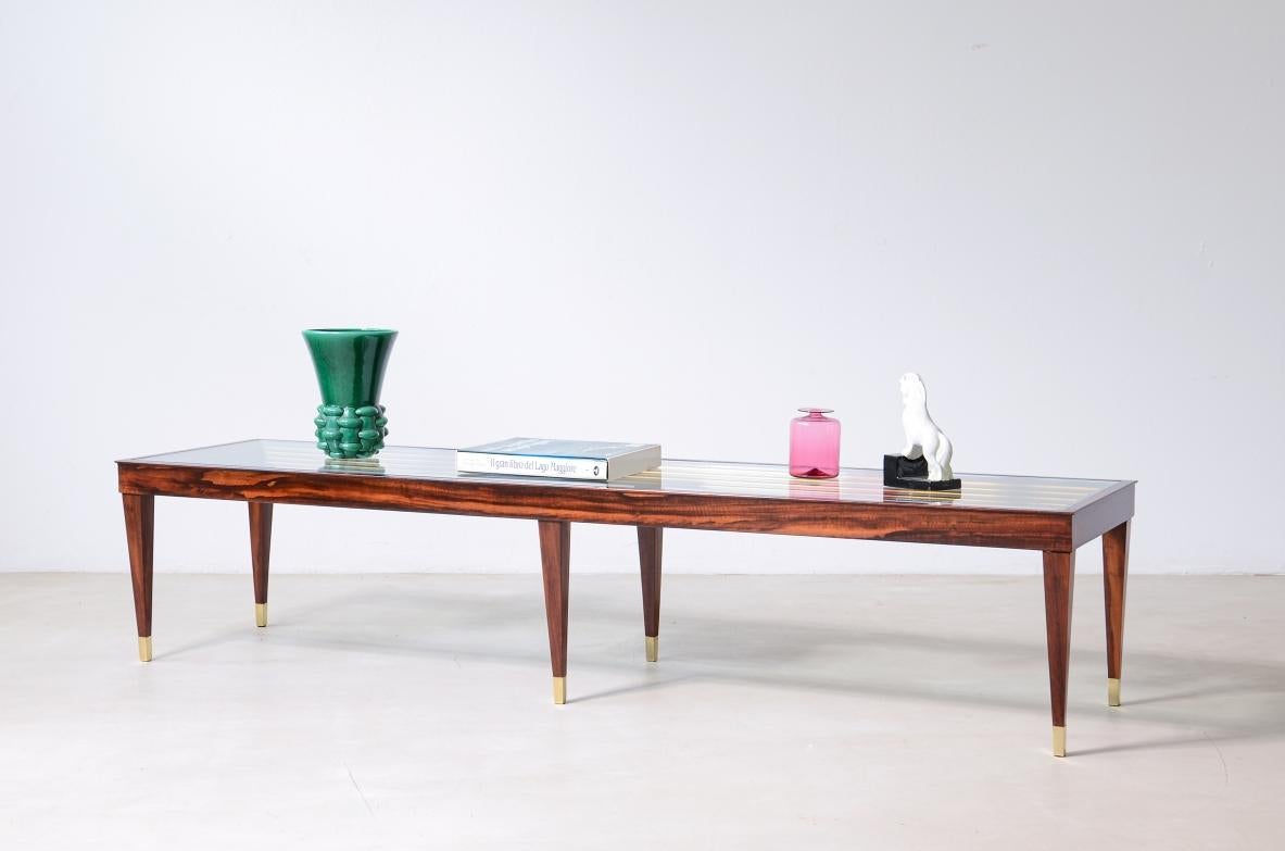 Italian 1950's Large low coffee table with thick glass top For Sale