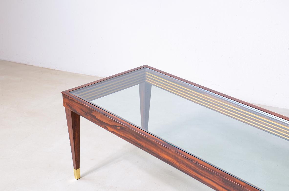 20th Century 1950's Large low coffee table with thick glass top For Sale