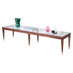 1950's Large low coffee table with thick glass top