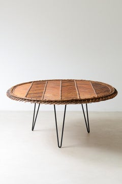 1950's Large low table with herringbone rattan
