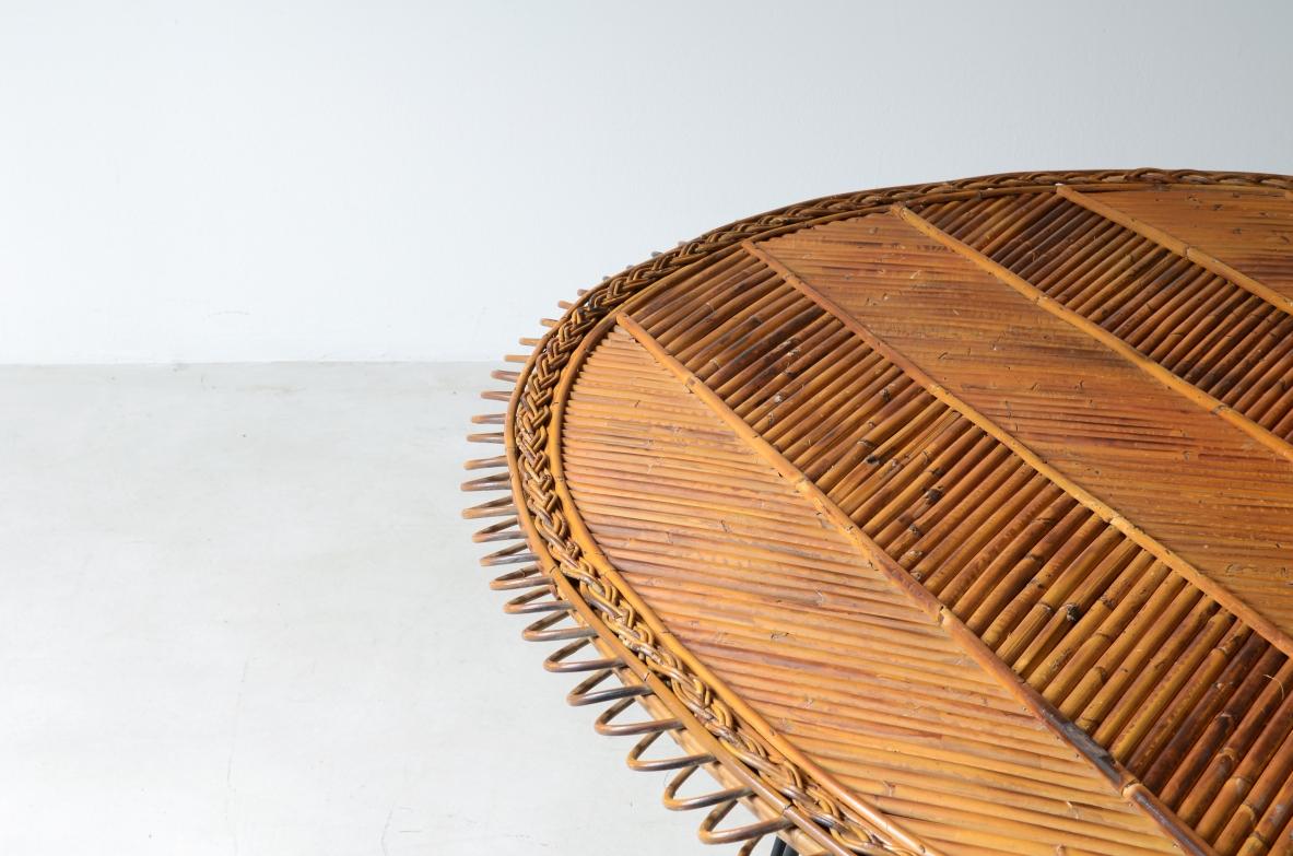 Italian 1950's Large low table with herringbone rattan For Sale