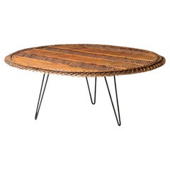 1950's Large low table with herringbone rattan