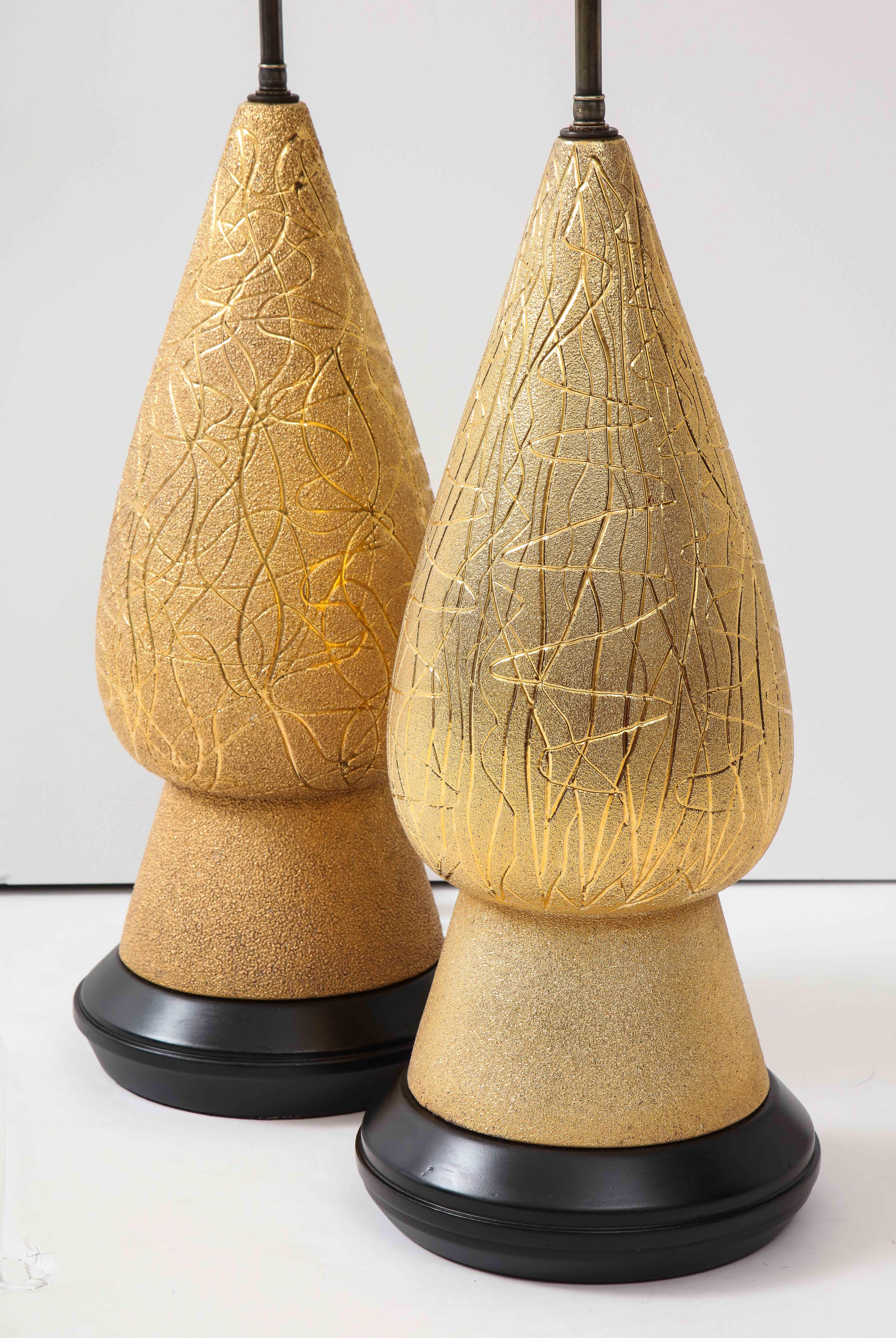 American 1950s Large Modern Gold Table Lamps Attributed to Marbro