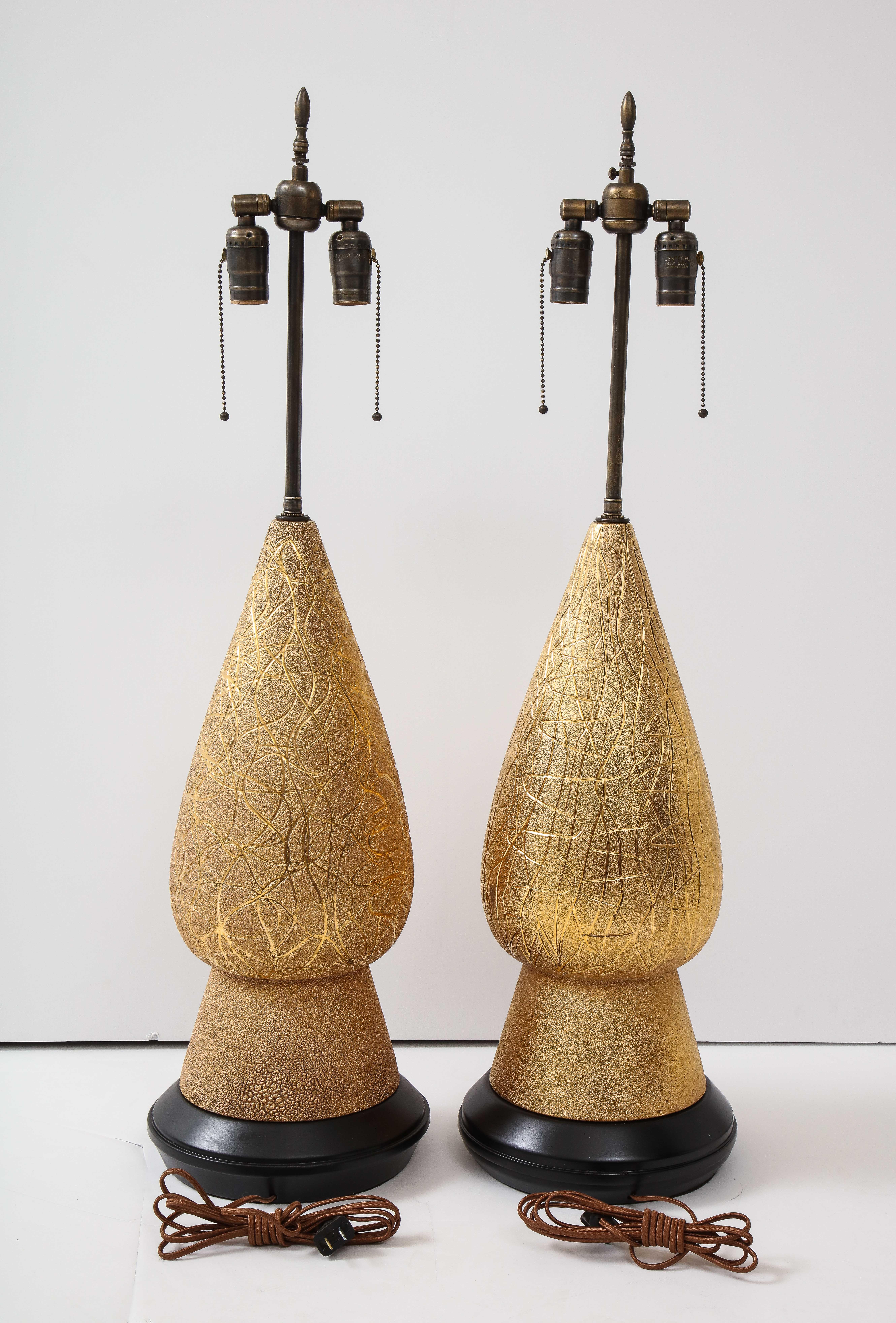 Mid-20th Century 1950s Large Modern Gold Table Lamps Attributed to Marbro