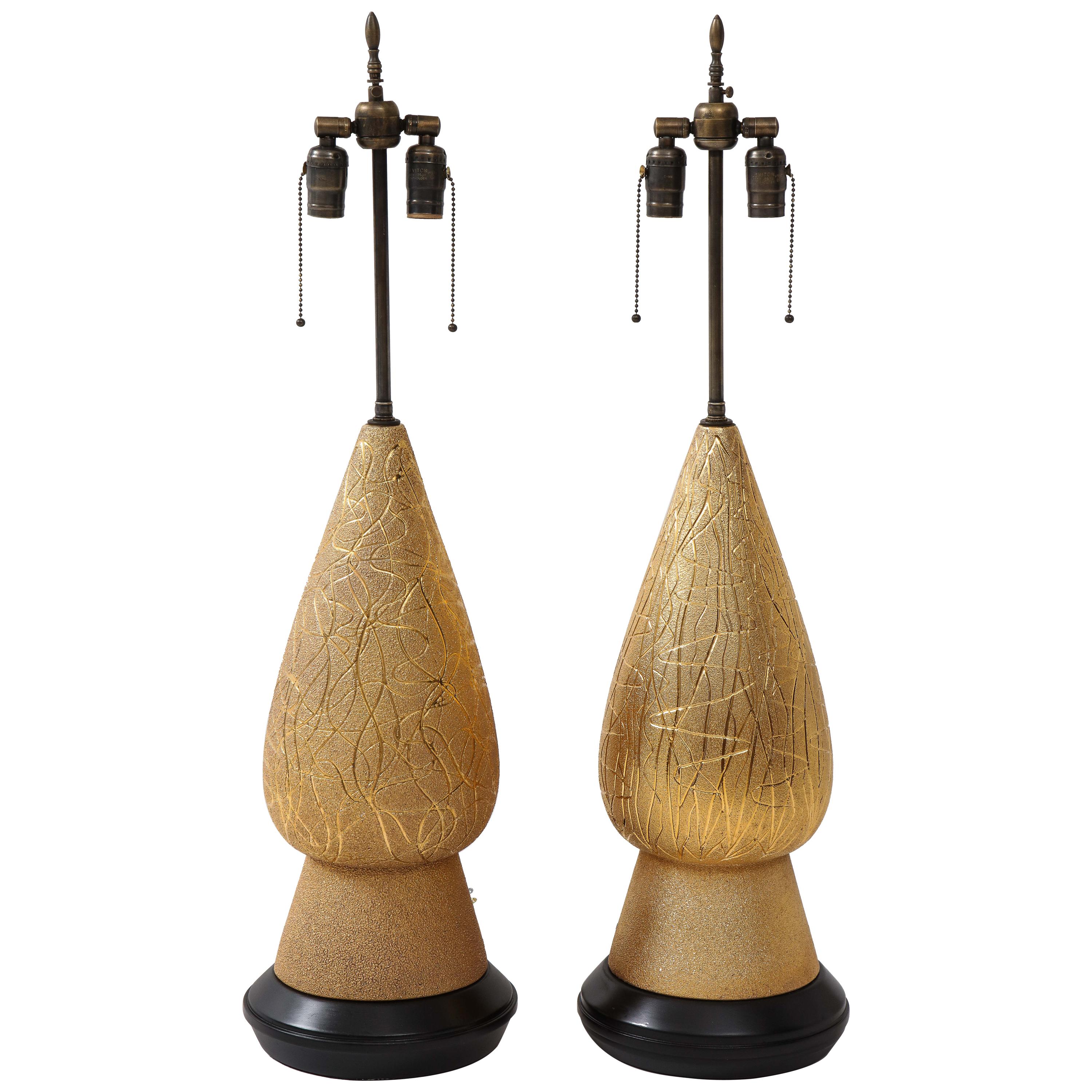 1950s Large Modern Gold Table Lamps Attributed to Marbro