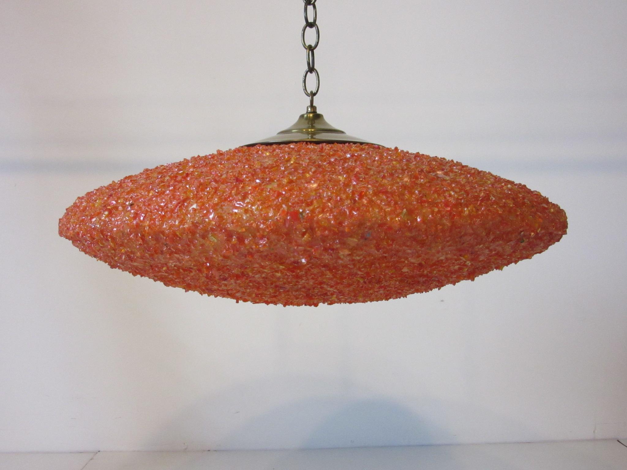American 1950s Large Nelson Styled Orange Flying Saucer Hanging Lamp by Geringer
