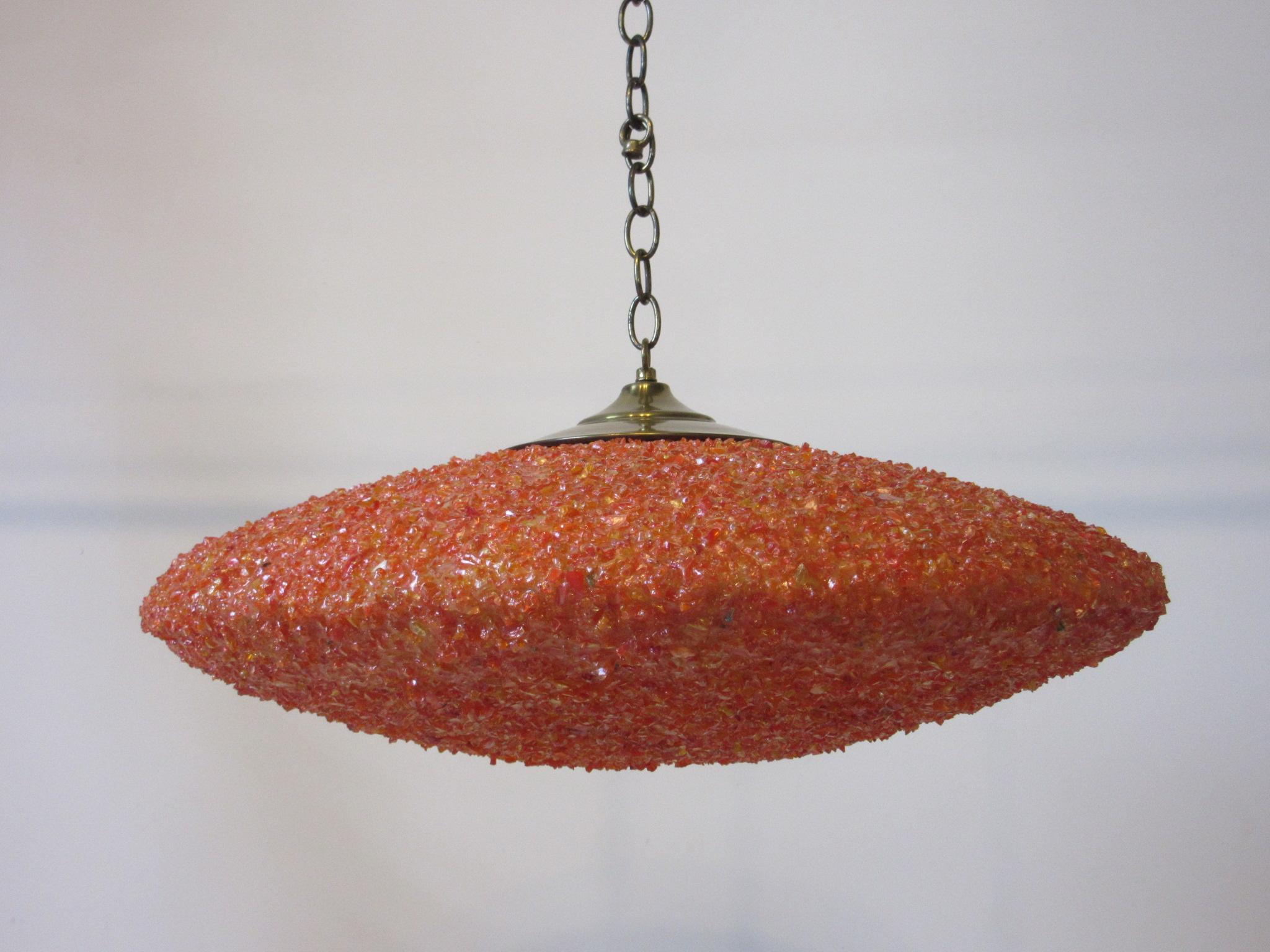 1950s Large Nelson Styled Orange Flying Saucer Hanging Lamp by Geringer In Good Condition In Cincinnati, OH