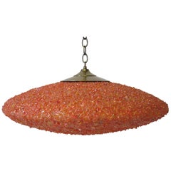 1950s Large Nelson Styled Orange Flying Saucer Hanging Lamp by Geringer