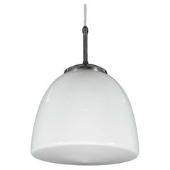 1950s Large Opaline Glass & Chrome Pendant Lights — Czechoslovakia