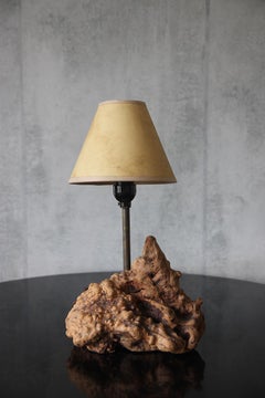 1950s Large Organic Table Lamp Burl Wood American Craft With Parchment Shade