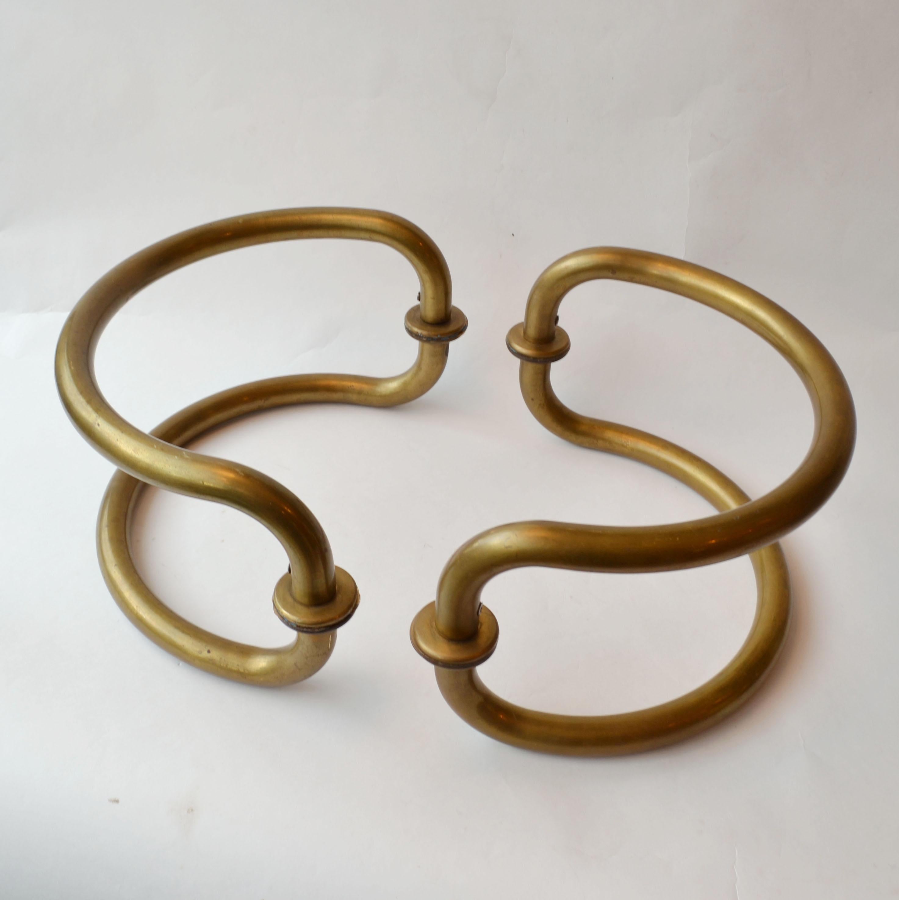 Mid-20th Century Large Pair of Curved Tubular Brass Double Door Push & Pull Door Handles
