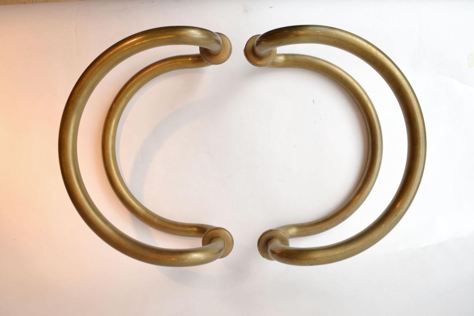Large Pair of Curved Tubular Brass Double Door Push & Pull Door Handles 2