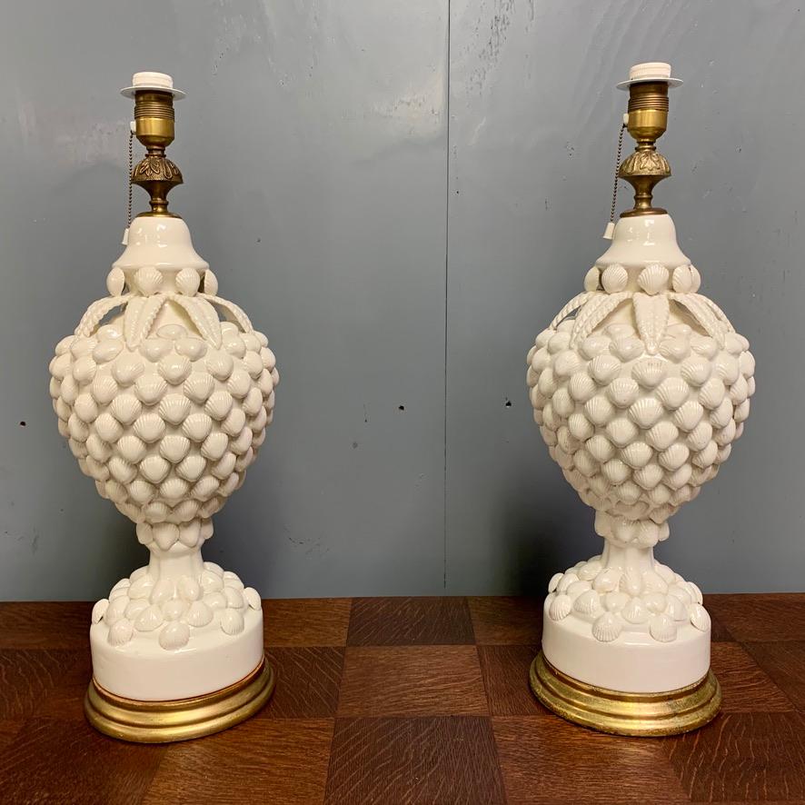 1950s Large Pair of Spanish Shell Lamps by 
