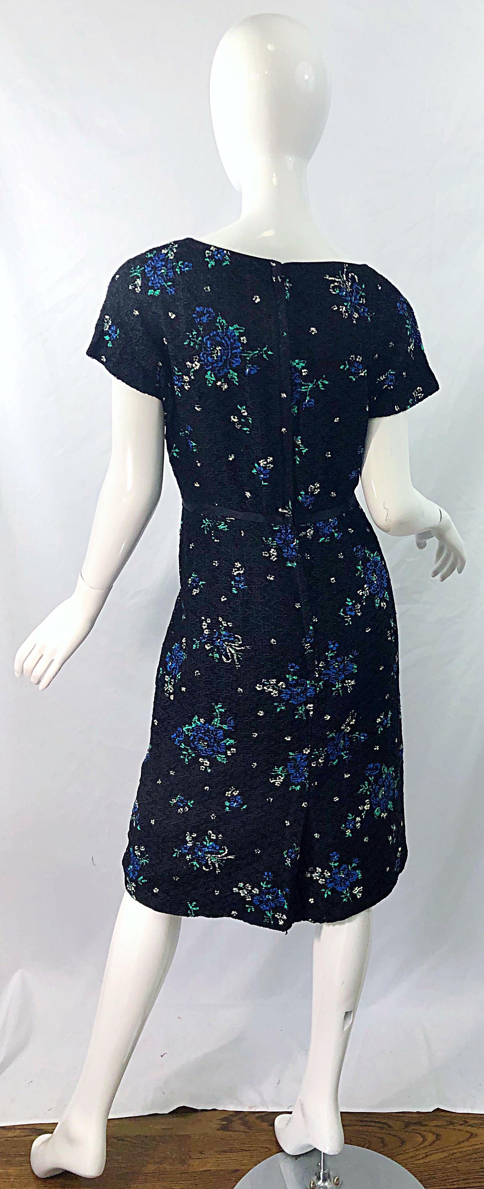 1950s Large Plus Size Hand Painted Black Silk Woven Ribbon Vintage 50s Dress For Sale 6