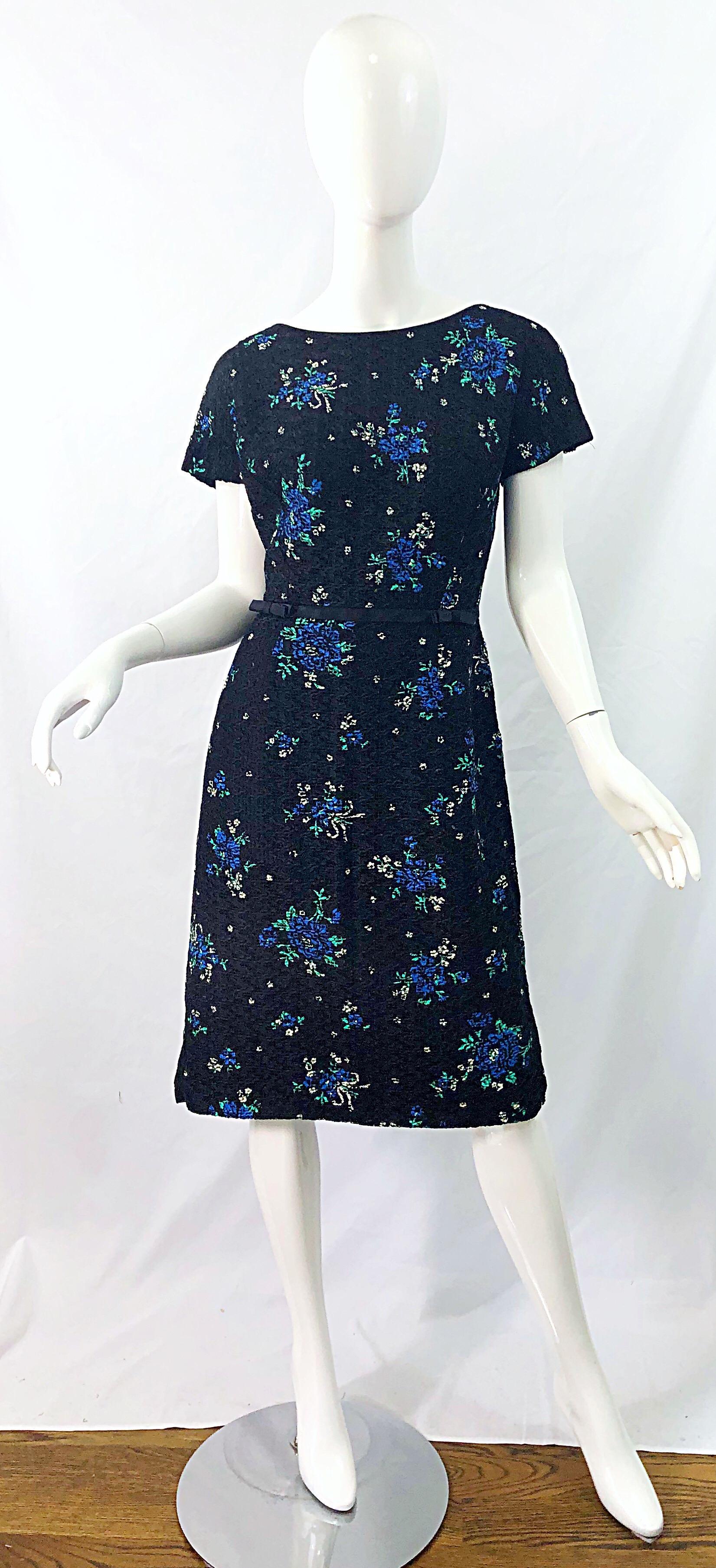 1950s Large Plus Size Hand Painted Black Silk Woven Ribbon Vintage 50s Dress For Sale 7