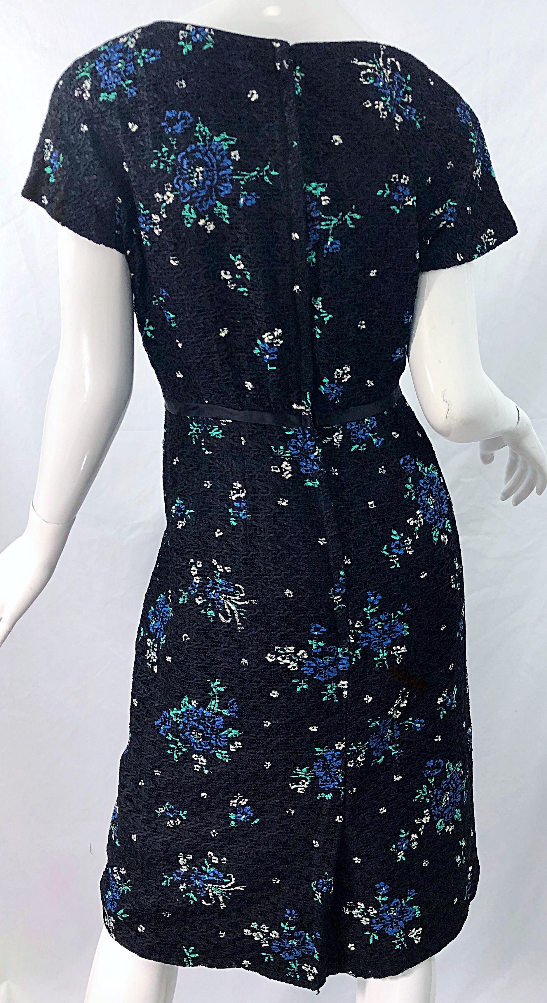 1950s Large Plus Size Hand Painted Black Silk Woven Ribbon Vintage 50s Dress For Sale 1