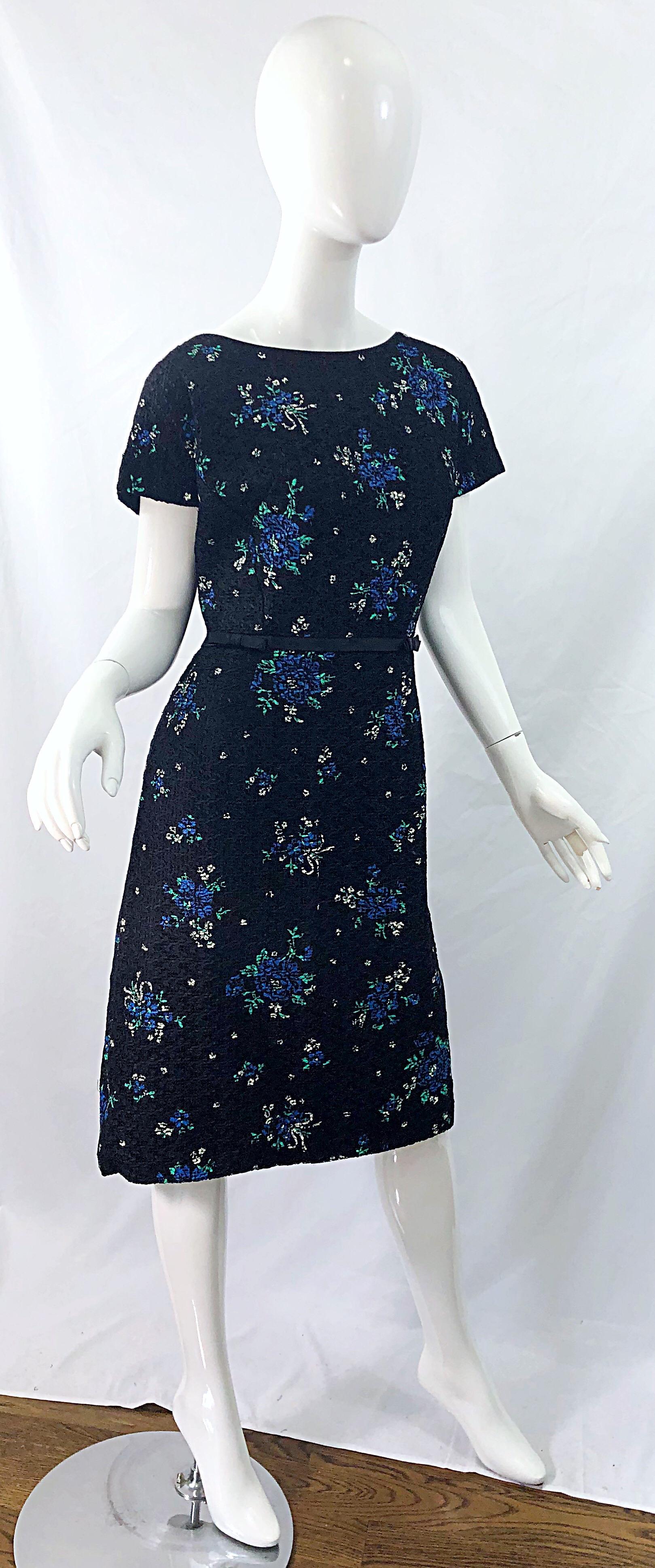 1950s Large Plus Size Hand Painted Black Silk Woven Ribbon Vintage 50s Dress For Sale 2
