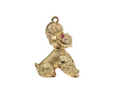 1950s Large Poodle Dog Charm with Ruby Accents in 14 Karat Gold