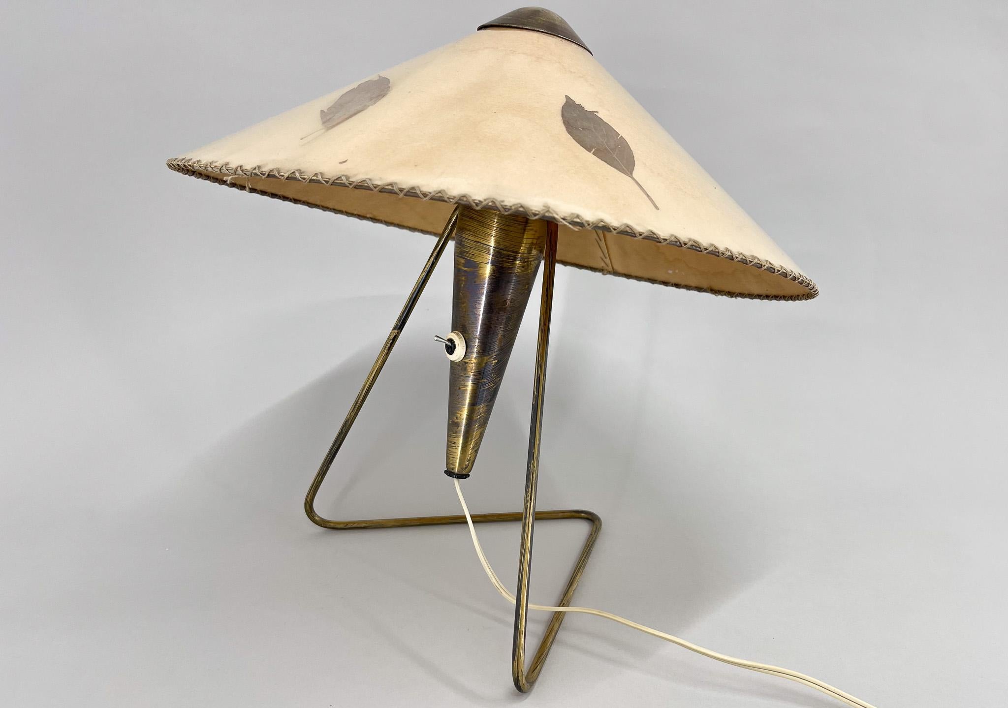 Vintage lamp by designer Helena Frantova for OKOLO, Czechoslovakia. The lamp has very rare original lamp shade and original, fully functional wiring. It is possible to hang it on the wall. Biggest version of the lamp. There are some obvious signs of