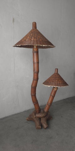 1950s Large Scale Bamboo Floor Lamp