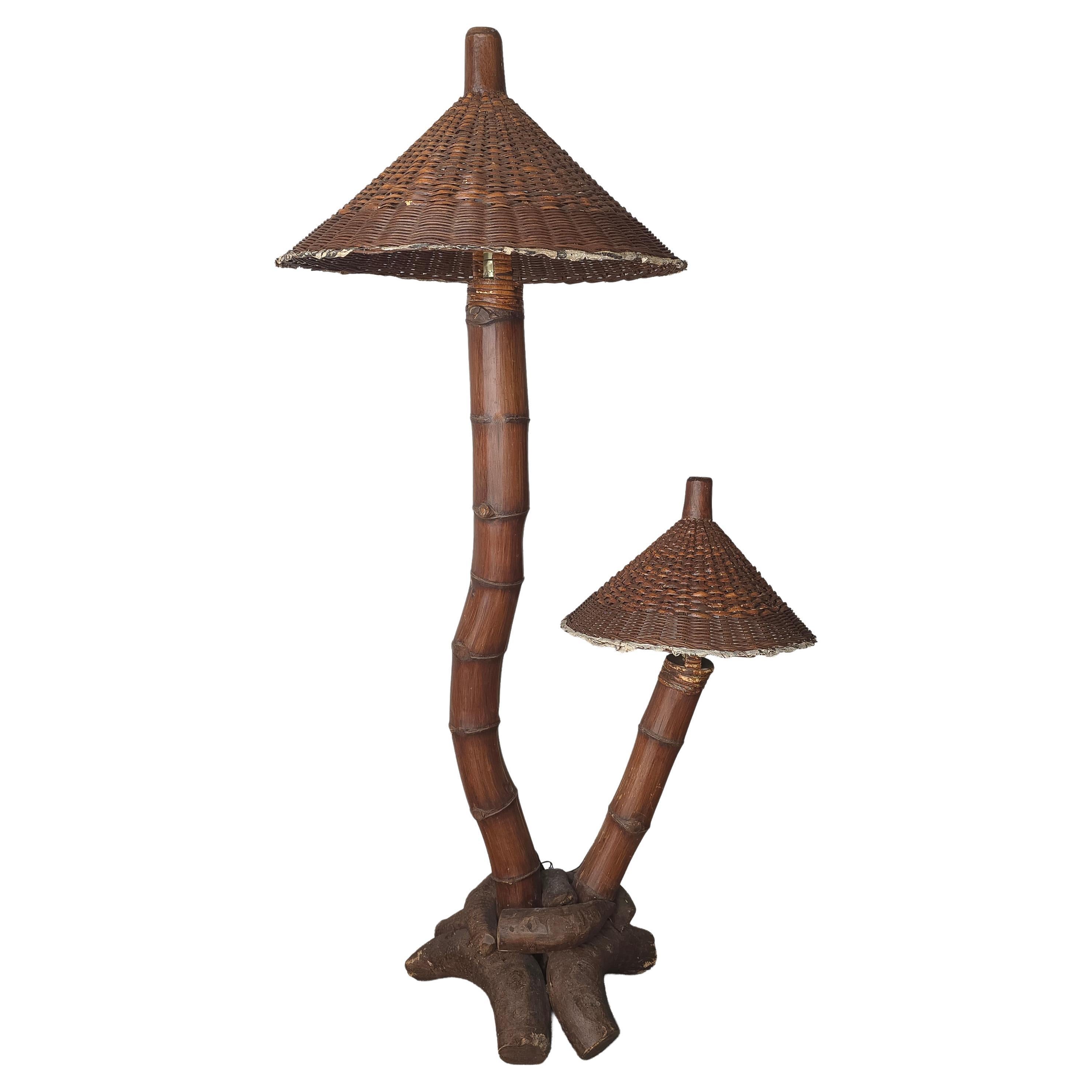 1950s Large Scale Bamboo Floor Lamp im Angebot