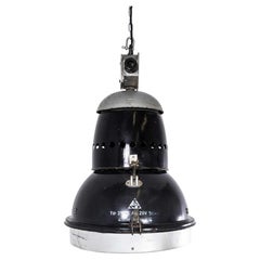1950’s Large Scale Industrial Black Enamel Pendant Lamps